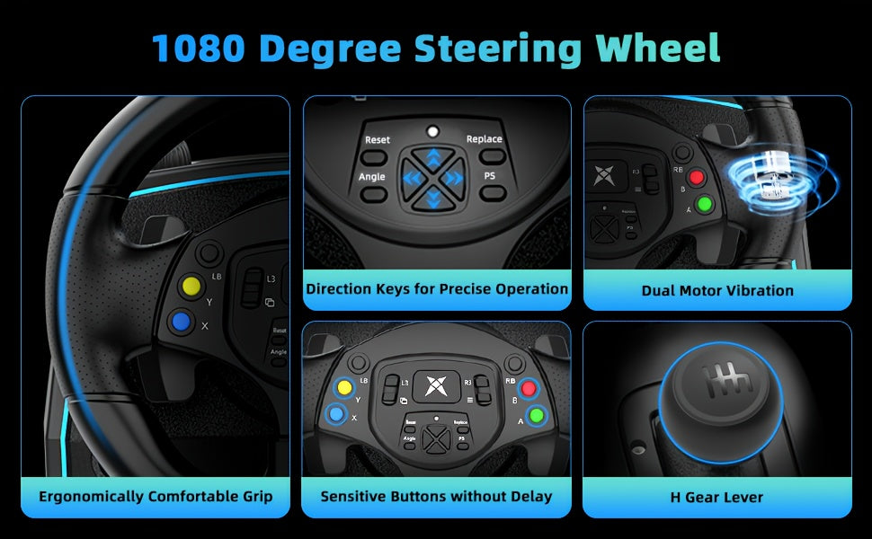 Racing Steering Wheel with Hall Effect Pedals For PC, PS5, Xbox