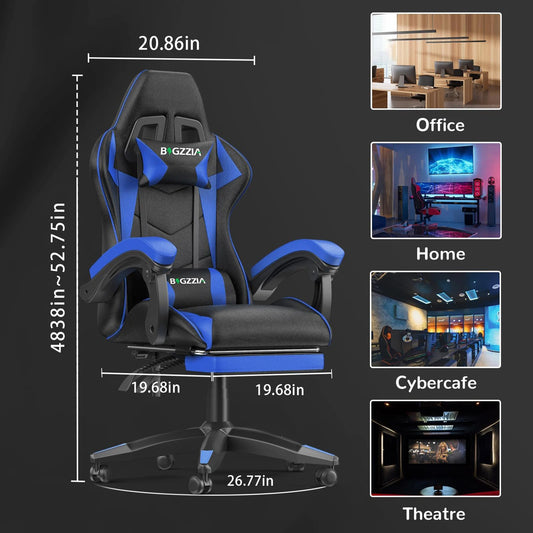 Bigzzia Ergonomic Gaming Chair with Footrest & Lumbar Cushion – Height Adjustable