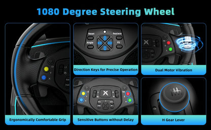 Racing Steering Wheel with Hall Effect Pedals For PC, PS5, Xbox