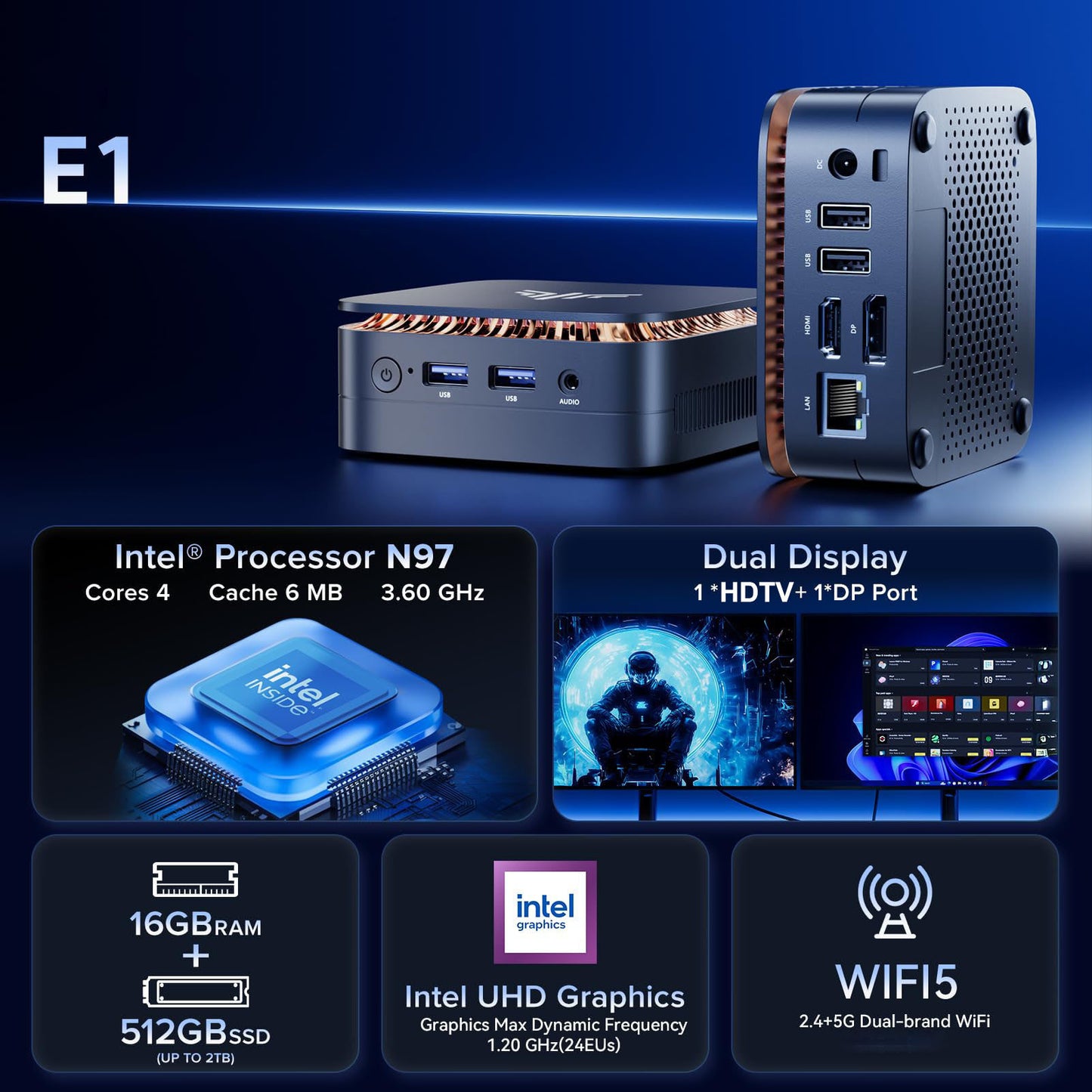 ACEMAGIC Mini PC - Intel N97, 16GB RAM, 512GB SSD - Compact Gaming & Streaming Desktop