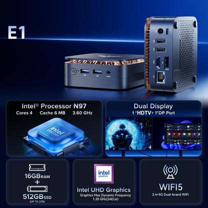 ACEMAGIC Mini PC - Intel N97, 16GB RAM, 512GB SSD - Compact Gaming & Streaming Desktop