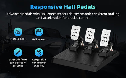 Racing Steering Wheel with Hall Effect Pedals For PC, PS5, Xbox