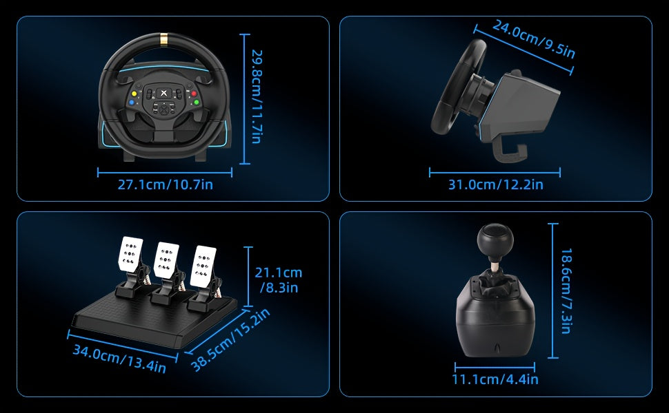 Racing Steering Wheel with Hall Effect Pedals For PC, PS5, Xbox