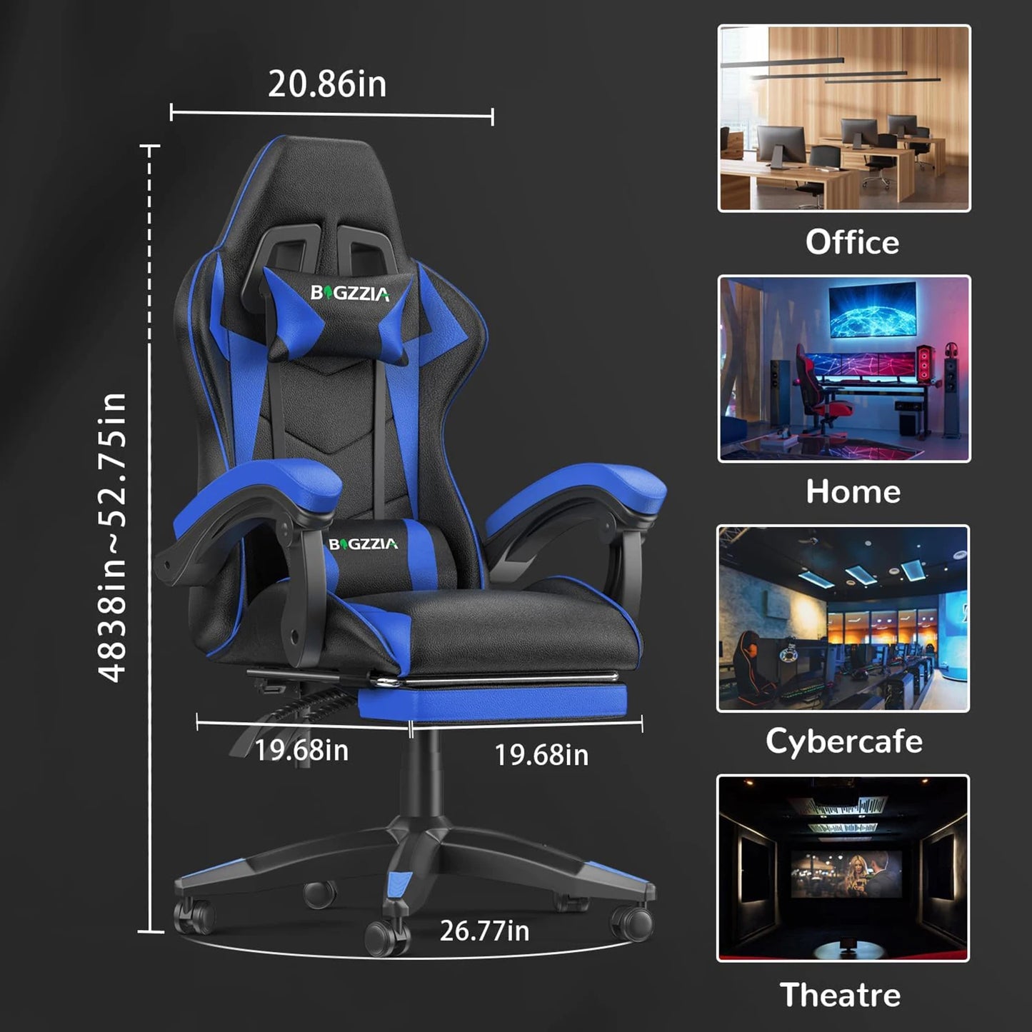 Ergonomic  Gaming Chair with Footrest Gamer Chairs Ergonomic with Lumbar Cushion Gaming Chair Height Adjustable Computer Chair
