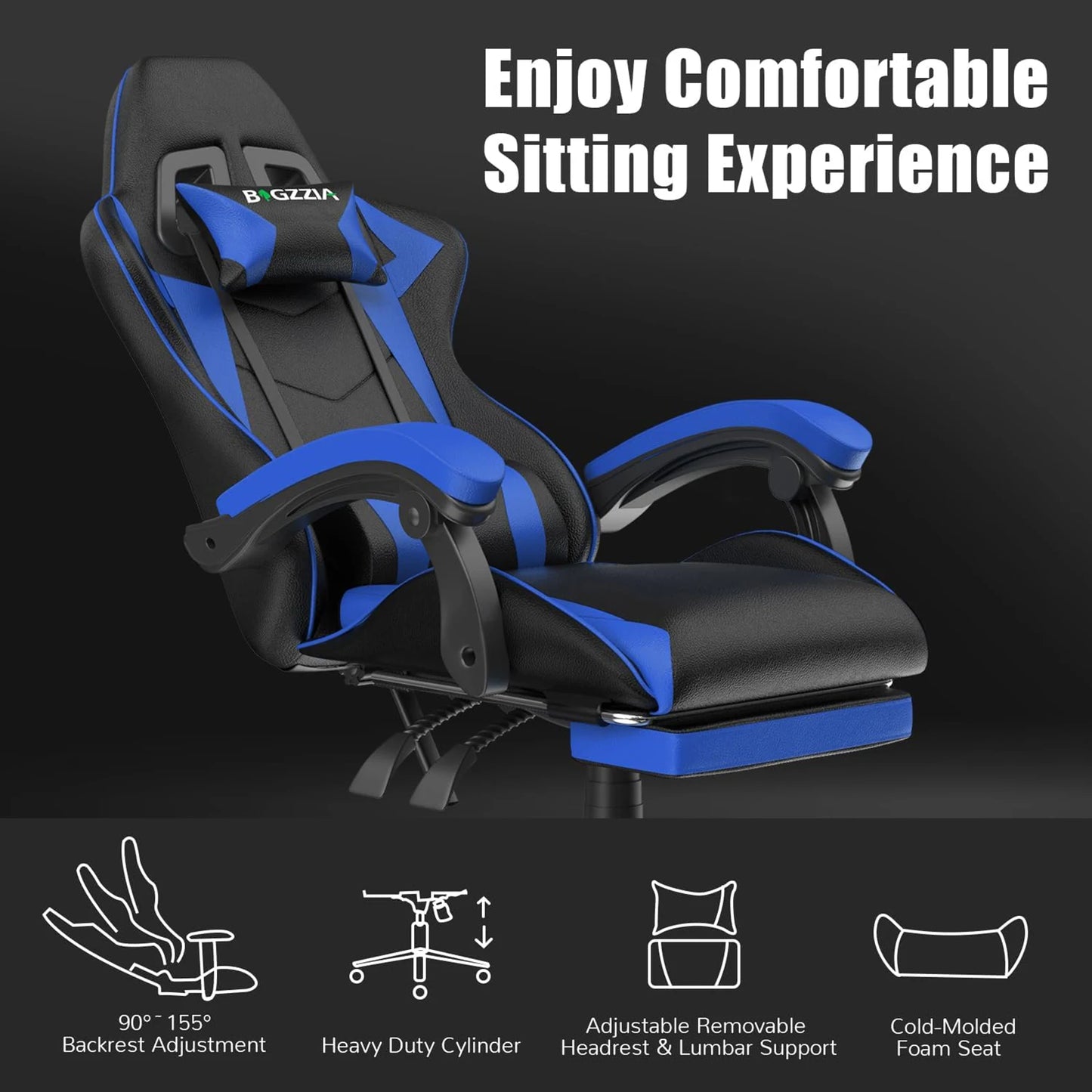 Ergonomic  Gaming Chair with Footrest Gamer Chairs Ergonomic with Lumbar Cushion Gaming Chair Height Adjustable Computer Chair
