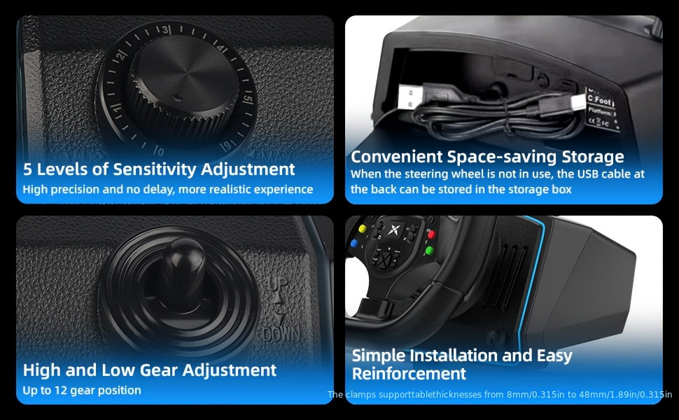 Racing Steering Wheel with Hall Effect Pedals For PC, PS5, Xbox