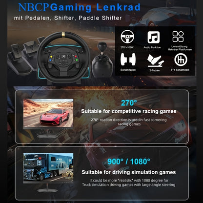 Racing Steering Wheel with Hall Effect Pedals For PC, PS5, Xbox