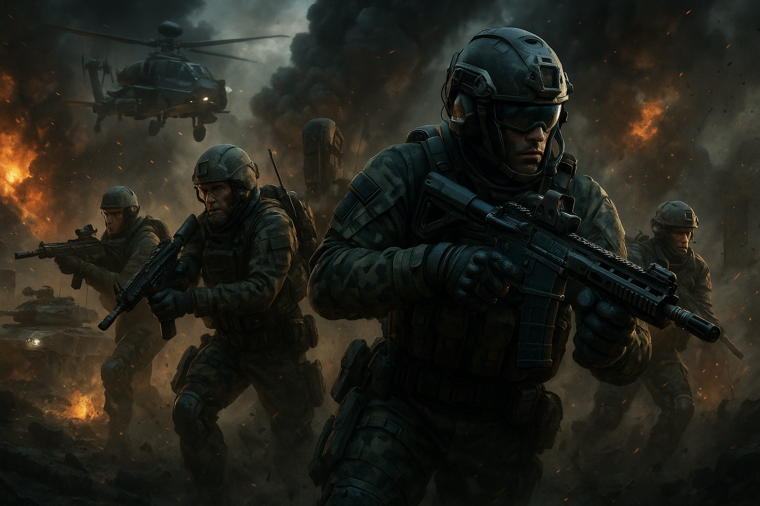 Military gaming scene inspired by Battlefield 6 and Call of Duty